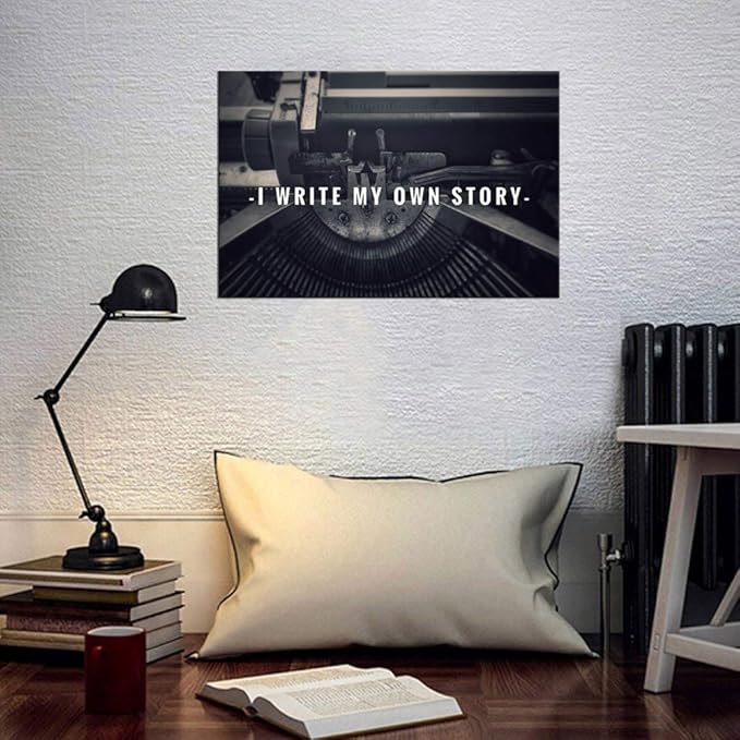Inspirational Wall Art Motivational Posters I write My Own Story with Vintage Styled Background Canvas Painting Pictures Prints Artwork for Living Room Bedroom Study Room Framed Easy to Hang-16"Wx12"H