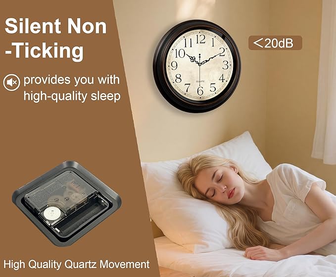 Vintage Wall Clock 16 Inch Quartz Silent Non-Ticking Analog Clock Battery Operated Rustic Round Decorative Clock for Living Room Kitchen Home Office Classroom
