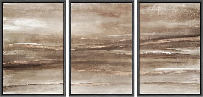 SIGNWIN Framed Canvas Print Wall Art Set Warm Earth Horizon Brown Abstract Landscape Illustrations Modern Art Decorative Abstract for Living Room, Bedroom, Office - 16"x24"x3 Black