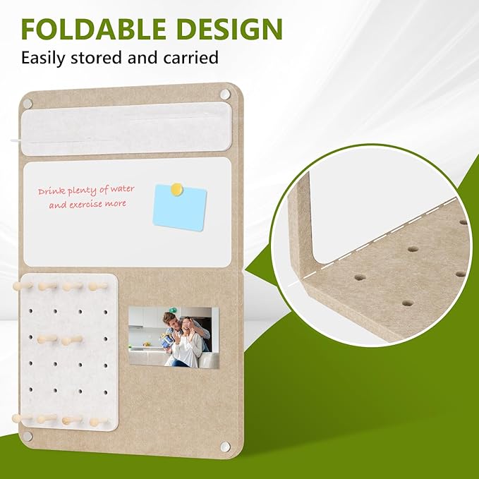 DOLLAR BOSS 3-in-1 Foldable Bulletin Board 24"x16" Vertical - Magnetic Whiteboard with Cork & Acrylic Shelves, Sound-Absorbing Felt for Home/Office/Dorm Includes Pins/Magnets (Latte)