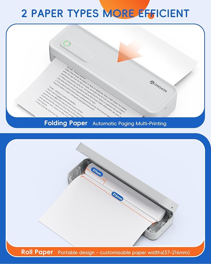 A41 Bluetooth Thermal Printer, Portable Inkless Printer for Travel Supports 8.5 x 11 Inch Paper, Small Mobile Printing Device Ideal for Office, School, Home