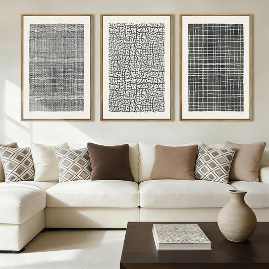 BINCUE Abstract Line Wall Art Set of 3 Modern Neutral Black Wall Decor Geometric Minimalist Artwork Black Abstract Wall Art Framed Modern Paintings for Living Room Bedroom Office Bathroom 24"x36" Gift