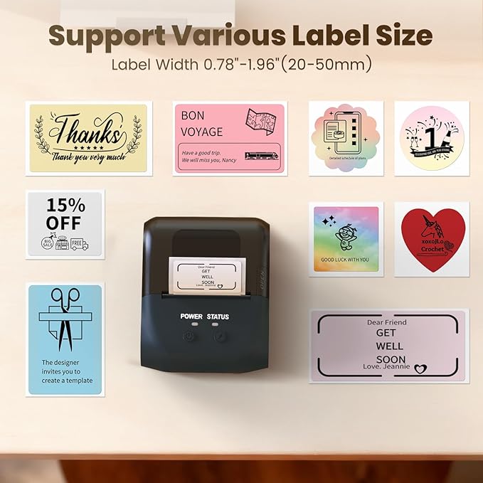 Bluetooth Label Maker Machine Portable Thermal Printer Wireless Inkless Labeler for Small Business Home Office Compatible with iOS Android Mobile (No Labels Included)