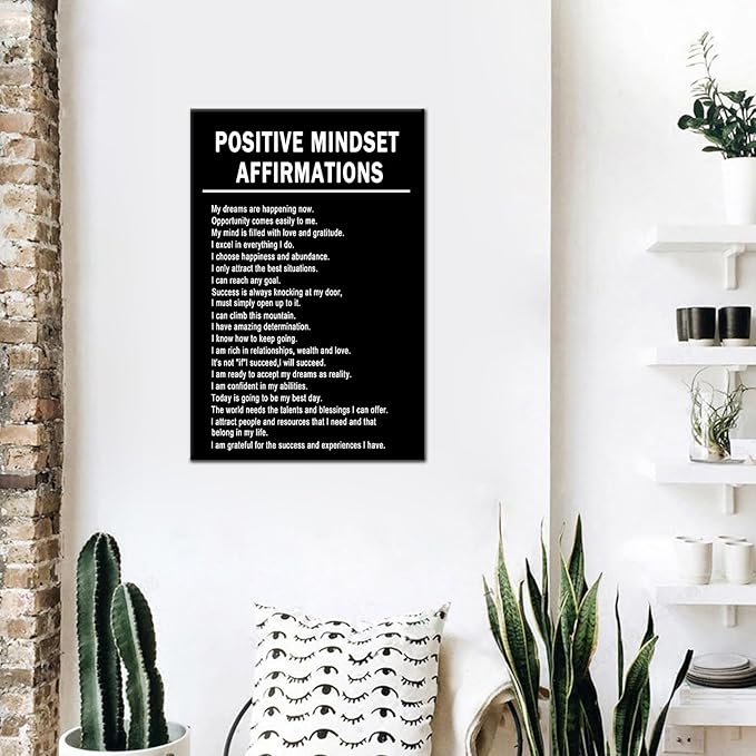 Motivational Canvas Wall Art Positive Mindset Affirmations Inspirational Entrepreneur Quotes Picture Poster Print for Office Bedroom Classroom Artwork Wall Decor Ready to Hang [12''Wx18''H]