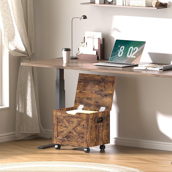 Rolling Filing Cabinet, Small File Cabinet Under Desk with Single Drawer, Hanging File Organizer for A4/Letter-Size Documents, Organizer Box, for Home Office, Rustic Brown FCRB4001