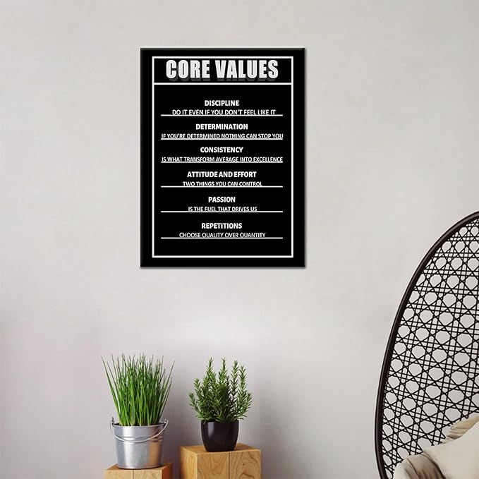 PSYYSP Core Values Motivational Classroom Poster Modern Canvas Prints Wall Art Paintings Ready to Hang for Office Bedroom Living Room Home Decorations Stretched Picture Artwork [18''Wx24''H]