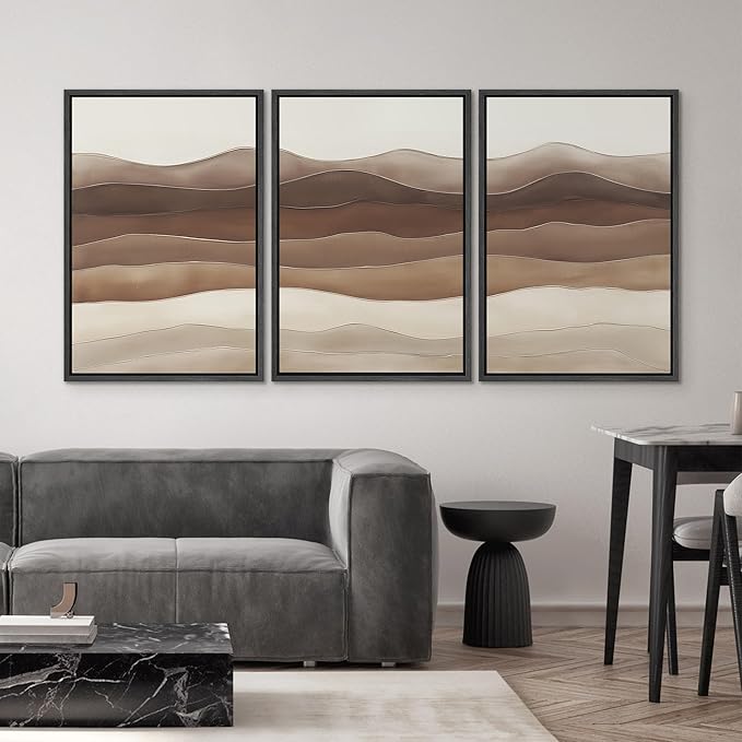 SIGNWIN Framed Canvas Print Wall Art Set Layered Earthy Ridges Illustrations Decorative Relax/Calm Zen for Living Room, Bedroom, Office - 24"x36"x3 BLACK
