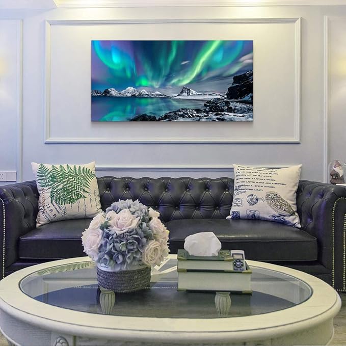 Farmhouse Wall Decor For Living Room Canvas Wall Art For Bedroom Blue Aurora Scenery Paintings Modern Bathroom Canvas Art Print Ready To Hang Office Pictures For Home Room Wall Decorations Artwork