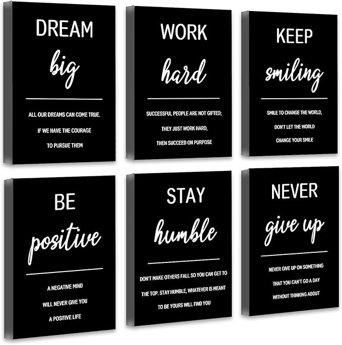 Drsoum Inspirational Office Wall Art Motivational Wall Decor 12” x16” Framed Quotes Encouraging Canvas Posters for Living Room Bedroom Sayings - Set of 6 Framed