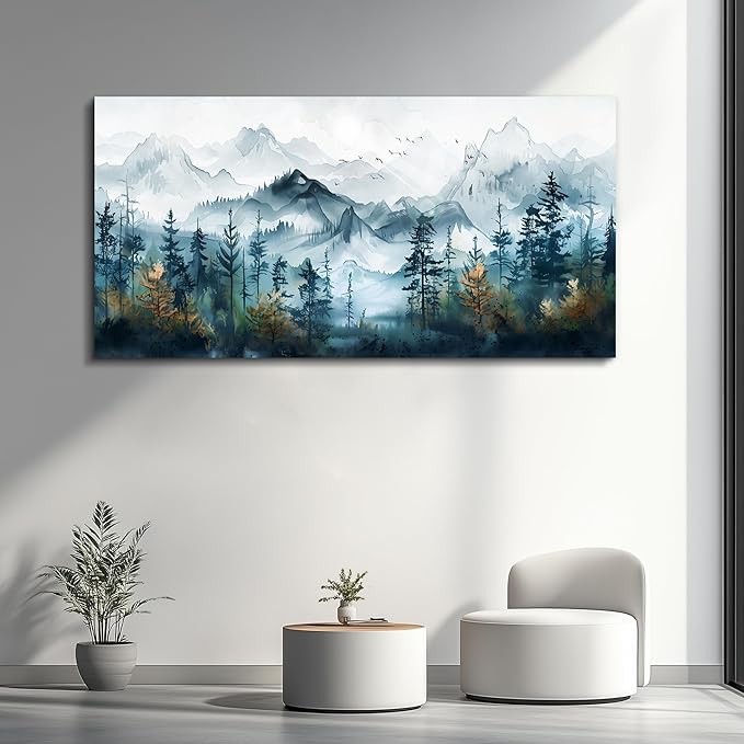 FUHAIHUA Large Wall Decor For Living Room Canvas Wall Art For Bedroom Office Decorations Hotel Room Mural Misty Forests Trees Wall Pictures Artwork Ink Landscape Painting Modern Home Decor 24x48 In