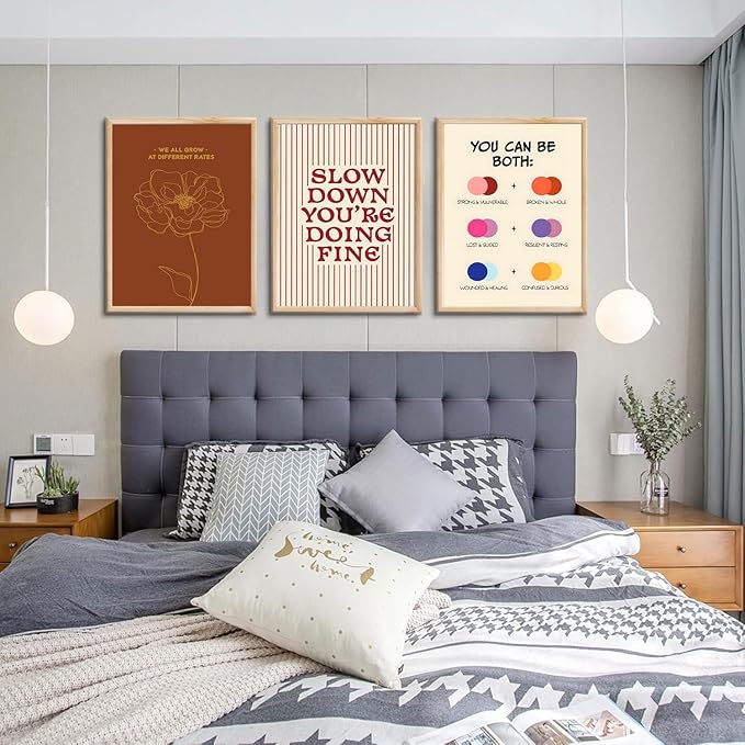 3 pcs Growth Mindset Wall Art Modern Minimalist Inspirational painting Wall decor pictures Slow Down You're Doing Fine posters Prints for Bedroom Office Therapy Room Home decoration Unframed 12x16in