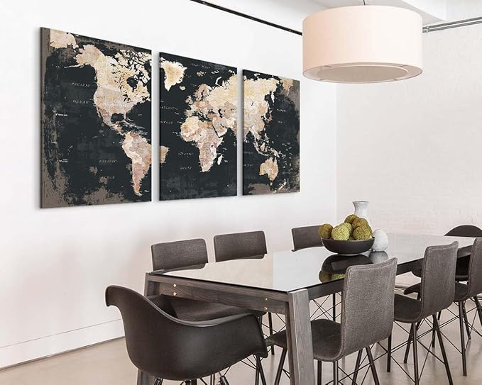 GIFTTWART Office Wall Decor World Map Wall Art Living Room Black And White Pictures Artwork for Walls Vintage Wall Decorations Bedroom Dining Room Art