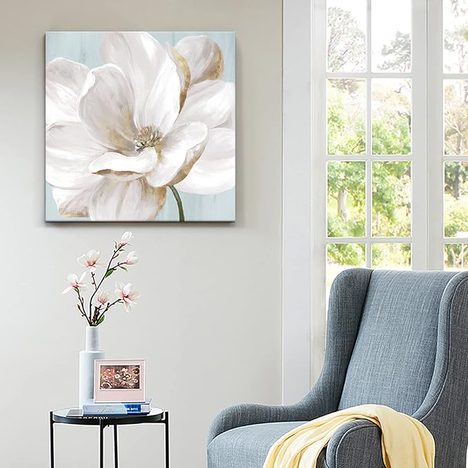 SEVEN WALL ARTS White Magnolia Wall Art Flower Artwork Floral Canvas Painting Vintage Nature Botanical Painting Modern Farmhouse Wall Decor for Bedroom Living Room Bathroom Office 24"x24"
