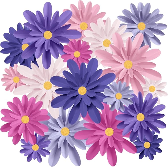 18 Pcs Paper Flowers Decorations for Wall DIY Flower Bulletin Board 3D Fiesta Paper Floral Backdrop Decoration for Photo Backdrop Classroom Back to School Party(Pink Purple Series)