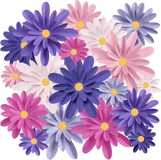18 Pcs Paper Flowers Decorations for Wall DIY Flower Bulletin Board 3D Fiesta Paper Floral Backdrop Decoration for Photo Backdrop Classroom Back to School Party(Pink Purple Series)