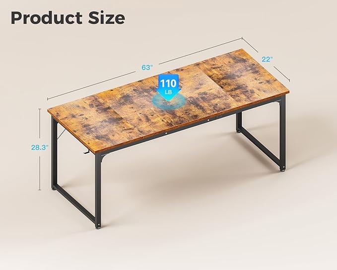 ODK 63 Inches Large Computer Desk for Home Office, Modern Desk for Small Spaces, Writing Desk with Headphone Hooks, Vintage