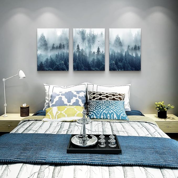 Lapremoly Large Wall Decorations For Living Room Framed Canvas Wall Art For Bedroom Inspiration Wall Decor Misty Forests Trees Wall Paintings Landscape Pictures Artwork Modern Posters Home Decor