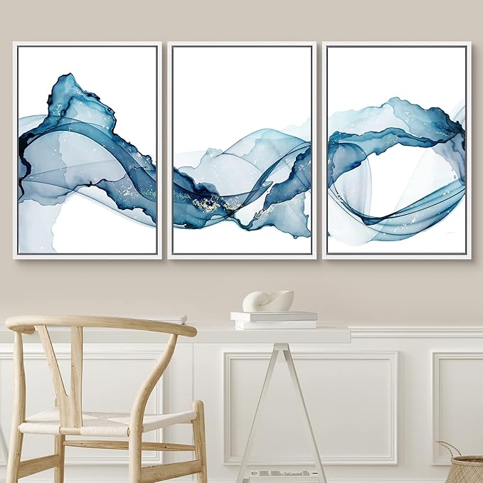 SIGNWIN Framed Canvas Print Wall Art Vibrant Pastel Minimal Smoke Wave Landscape Abstract Shapes Illustrations Minimalism Decorative Relax/Calm for Living Room, Bedroom, Office - 24"x36"x3 White