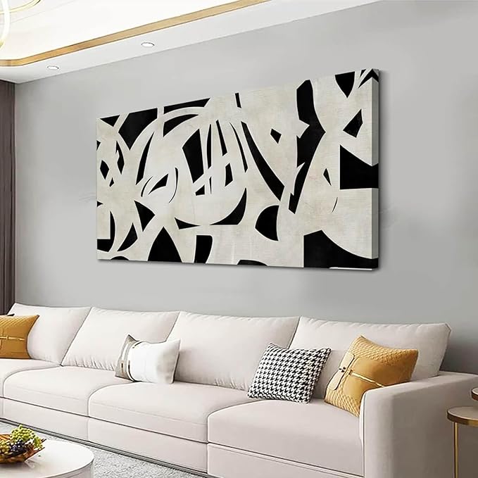 Geometric Wall Art Mid Century Modern Decor Black and White Pictures for Walls Canvas Photo Poster for Living Room Home Dining Room 24x48 Inch