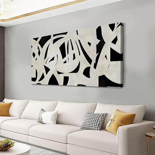 Geometric Wall Art Mid Century Modern Decor Black and White Pictures for Walls Canvas Photo Poster for Living Room Home Dining Room 24x48 Inch