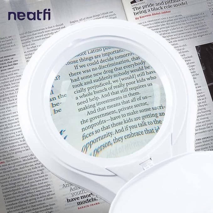 Neatfi LED Magnifying Lamp 1,200 Lumens with Clamp – 5” 8-Diopter Glass Lens, Dimmable Task Light | Adjustable Arm | Reading, Sewing & Crafting (White, 8 Diopter)