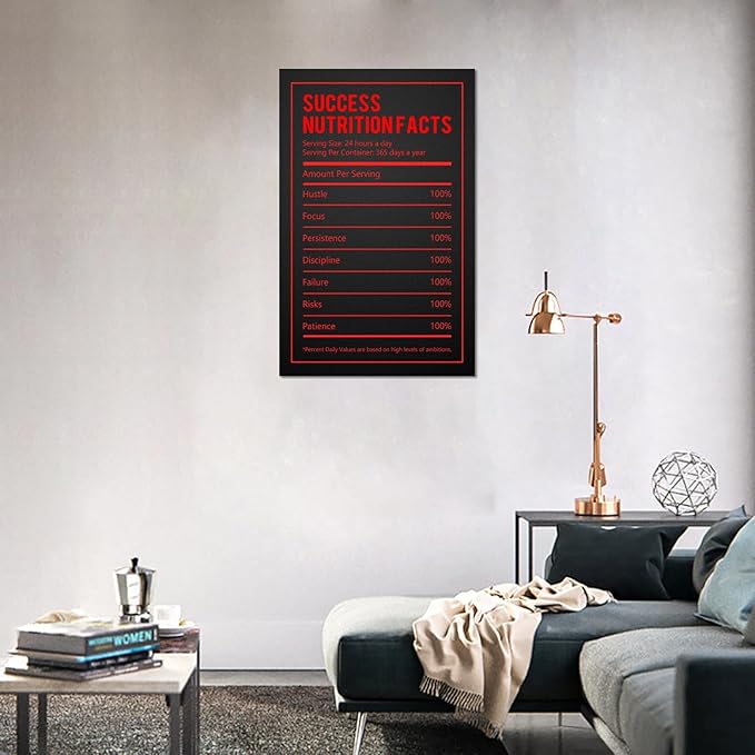 Yatsen Bridge Office Decorations Black and Red Motivational Success Nutrition Facts Canvas Painting Wall Art Poster Prints for Men Wrapped Framed Ready to Hang 28"X44"