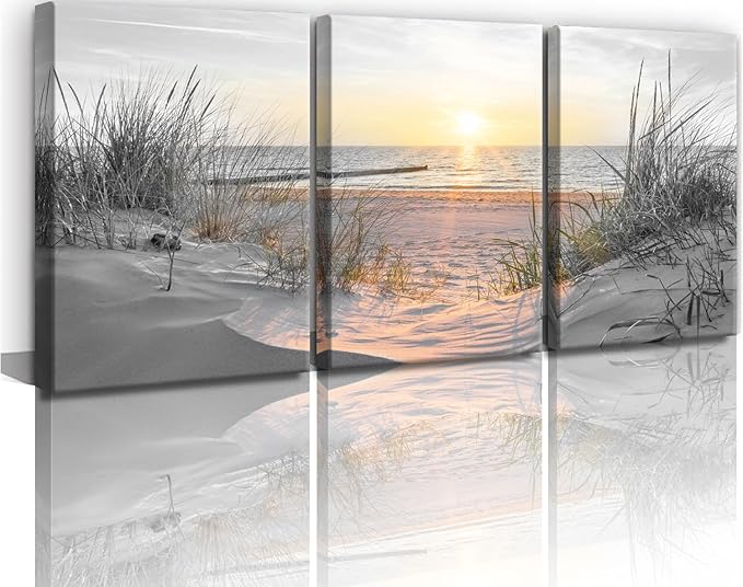 Yxbhhym Living Room Wall Art Black and White Bathroom Wall Decor Beach Picture Coastal Sunset Prints Ocean Postes Seascape Artwork Sea Scene Painting Modern for Bedroom Office Decorations