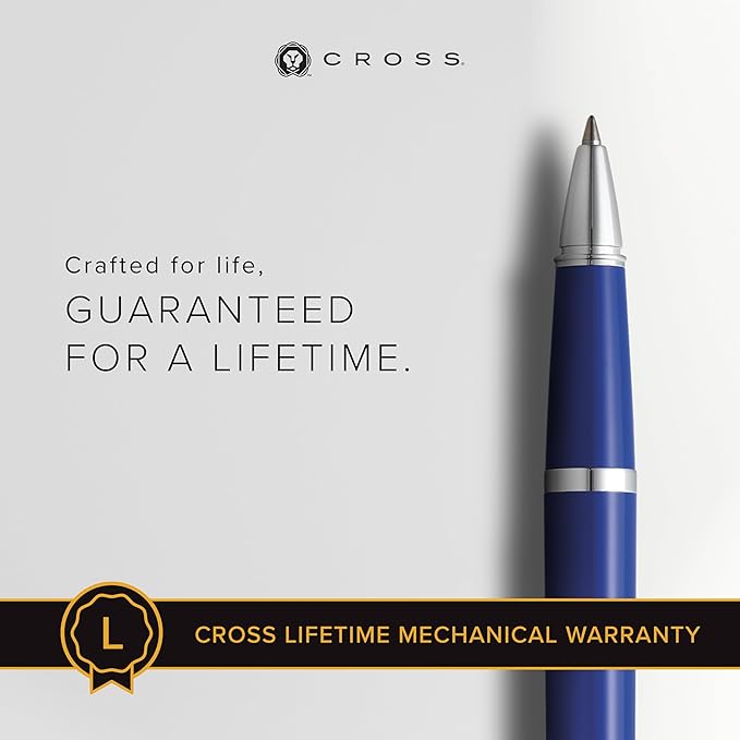 Cross Bailey Light Polished Blue Resin Rollerball Pen - Professional Pen for Effortless Writing - Journaling, Note-Taking & More - Black Ink - Easy Handling - Includes Gift Box