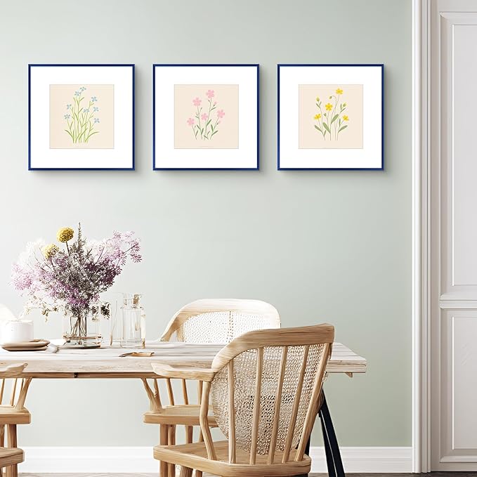 Golden State Art 12x12 Picture Frame 6 Pack - Navy Blue Aluminum Photo Frames With 8x8 Mats and Real Glass Cover - Elegant Minimalist Wall Gallery Frames for Home or Office Decor