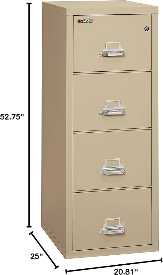 Fireproof Vertical File Cabinet, 4 Legal Sized Drawers, 52.25in H x 20.81in W x 25.06in D, Made in The USA