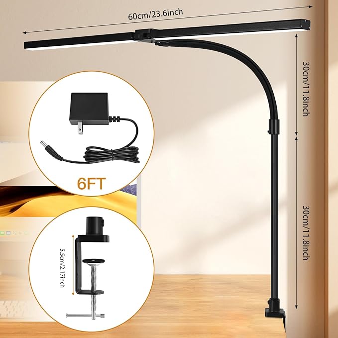 Small Desk Lamp for Office Dorm Home - Eye Caring Desk Light 18W Brightest Gooseneck Dimmable Table lamp with Anti-Glare Cover Base(No Remote)