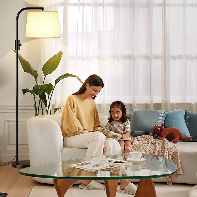 Ambimall 𝐅𝐮𝐥𝐥𝐲 𝐃𝐢𝐦𝐦𝐚𝐛𝐥𝐞 Floor Lamp - Floor Lamps with 9W 𝐋𝐄𝐃 Bulb, Standing Lamps for Living Room with Adjust Head, Modern Standing Tall Light Rotary Switch for Office