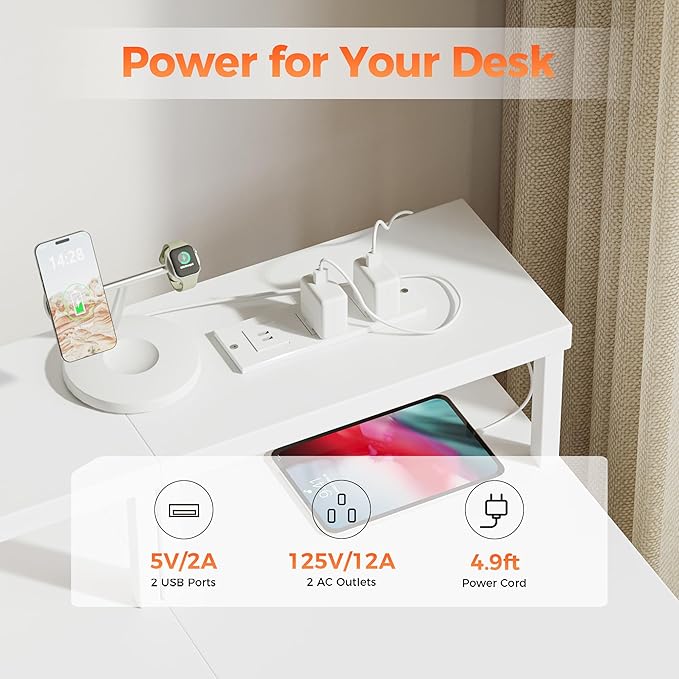 Mericonia Computer Desk 63 inch with Power Outlets & LED Lights, Gaming Desk with 3 Drawers for Home Office, Small Desk with Monitor Stand for Small Spaces, Study Writing Desk