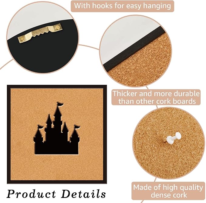 CRASPIRE Castle Pin Board 11.8x11.8In Thick Cork Board Square Wall Mounted Framed Bulletin Display Badge Wooden Decorative Corkboard Memory Memo Brooch Lapel Storage Jewelry for Home Classroom Wedding