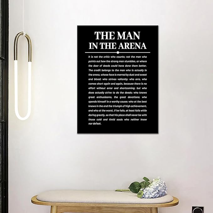 The Man in the Arena Framed Poster Inspirational Canvas Wall Art Prints Success Motivational Entrepreneur Quotes Picture Artwork for Office Living Room Gym Wall Decor Ready to Hang [18''Wx24''H]