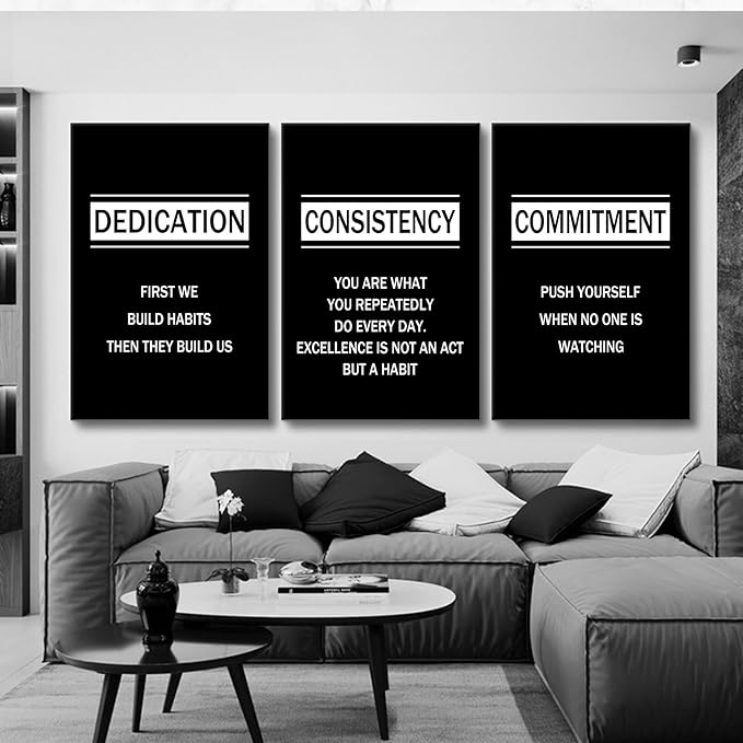 3 Pieces Inspirational Canvas Wall Art Positive Home Decor Large Size Posters Print Motivational Quote Picture Painting Artwork for Office Living Room Gym School Stretched and Framed [72''Wx 36''H]
