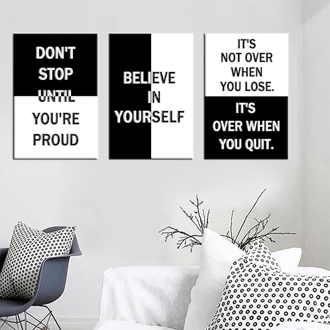 Motivational Canvas Wall Art Poster Painting 3 Piece Inspirational Entrepreneur Quotes Positive Picture Print Wall Decor for Modern Home Bedroom Office Artwork Stretched and Framed [48''Wx24''H]