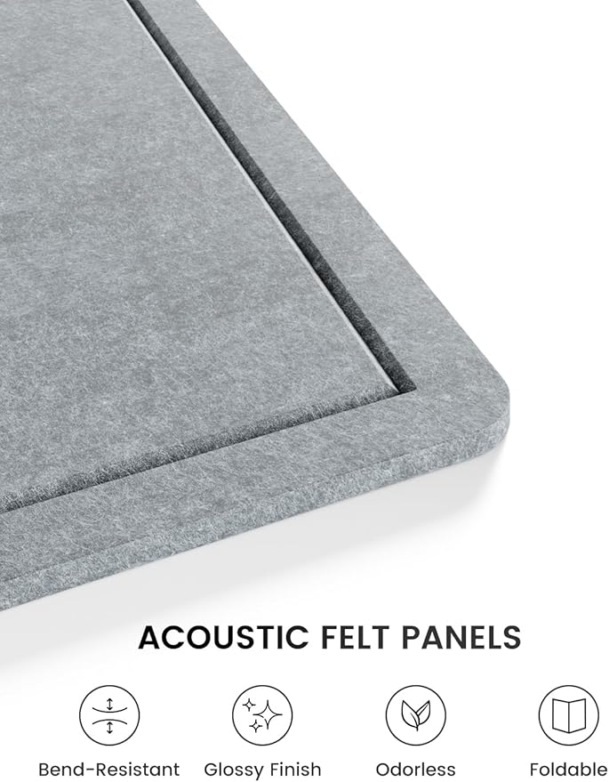 Fluxynara Bulletin Board,35.4" x 23.6" Cork Board Alternative with 12 Safe Removable Adhesive Tabs, Foldable Felt Pin Board for Home Office, Classroom, Bedroom,Entryway for Walls— Blue Gray