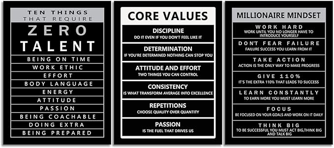Inspirational 3 Pieces Millionaire Mindset Motivational Canvas Wall Art Inspirational Core Values Painting Poster Print Artwork Office Decoration Living room Frame Ready to Hang[36''Wx 16''H]