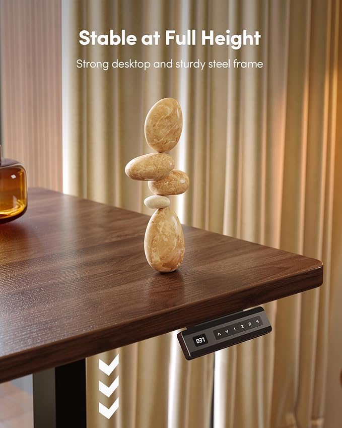 CubiCubi 32 x 20 Small One-Piece Standing Desk, Adjustable Height Electric Computer Sit Stand up Home Office Workstation, with 4 Memory Presets, Headphone Hook, Black Walnut