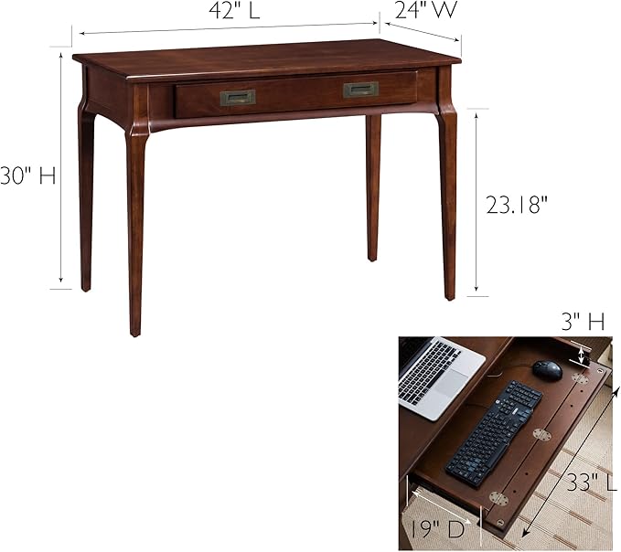 Leick Home Stratus Home Office Desk, Solid Wood, Drop-Front Keyboard Drawer, Easy Assembly, Writing Desk, Heartwood Cherry, 24.0 in. L x 42.0 in. W x 30.0 in. H, 22400