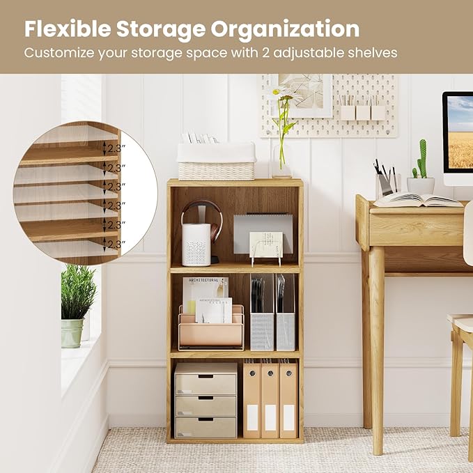 Giantex 3 Tier Bookcases Set of 2, Modern Book Shelves Cube Storage Organizer, Open Storage Cabinet Multi-Functional Home Office Bedroom Furniture Display Bookcases, Natural