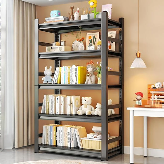 47" W*78" H Book Shelf，5 Tier Metal Wide Bookshelf，Heavy Duty Book Shelfs，Adjustable Shelving Unit，Tall Bookcase，Industrial Bookshelf for Living Room，Bedroom，Office and Library