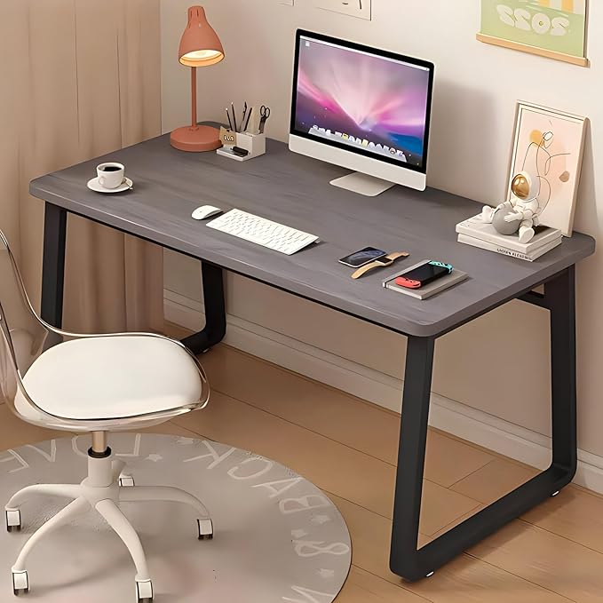Solid Wood Computer Desk,Modern Simple Computer Desk,Study Writing Desk,Home Office Desk with Metal Legs,Laptop Pc Table Workstation for Home Office(100x60x74cm(39x24x29inch), Grey B)