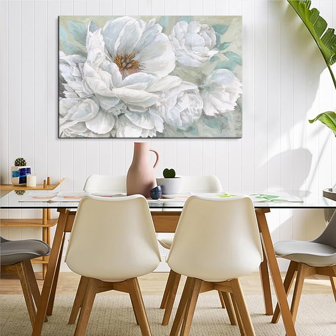 SEVEN WALL ARTS White Flower Canvas Wall Art Modern Blossom Floral Painting Large Abstract Pictures Landscape Print Framed Artwork for Living Room Bedroom Office Home Decor 36"x 24"