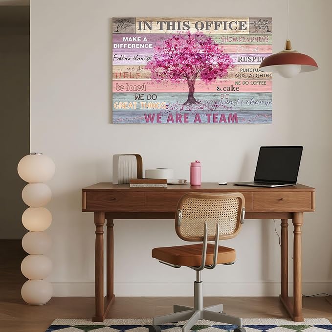Pink Inspirational Wall Art for Office Women Motivational Quotes Phrases Poster Rustic Heart Tree Pictures Framed Wall Art Décor Contemporary Home Workspace Desk Decorations Gifts for Women 36x24inch
