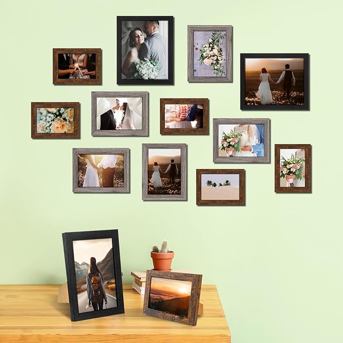 Namalu 20 Pcs Gallery Wall Frames Set Rustic Picture Frames Collage Assorted Photo Wall Decor Pack for Hanging or Tabletop Display Multi Sizes with 8 x 10, 5 x 7, 4 x 6 (Stylish Color)