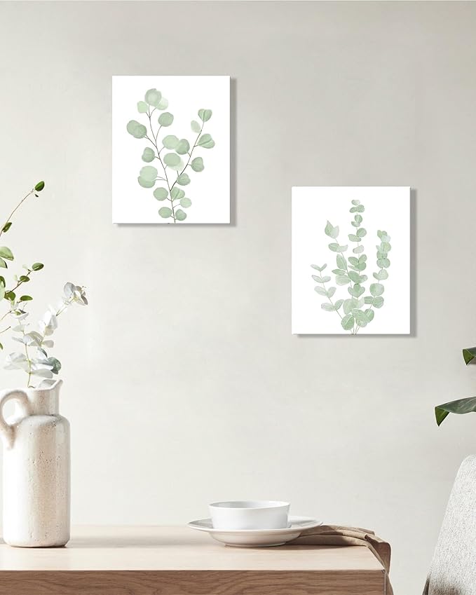 FRAMED Botanical Plant Canvas Wall Art,Boho Plant Wall Decor for Bedroom,Minimalist Floral Prints for Living Room,Light Green Botanical Art Painting for Office,Set of 4,8”x 10”