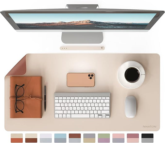 RENMTURE Double-Sided Two-Tone Faux Leather Desk mat Desktop Organization and Accessories Home and Office Large Mouse pad Game and Work (Beige/Brown, 32"x16")