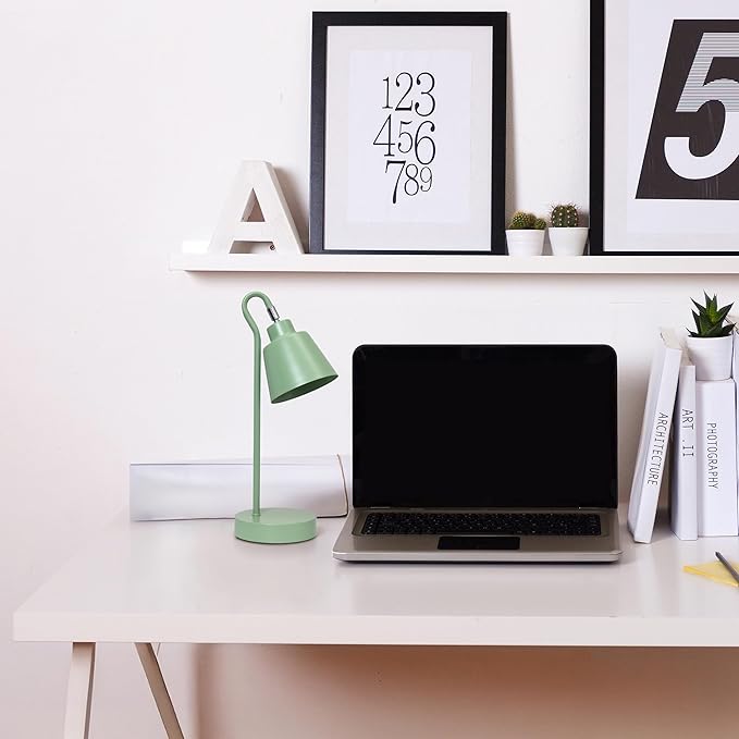 Simple Designs LD1079-SGE 16" Sleek Essentials Metal Looped Desk Task Lamp with Adjustable Shade, for Office, Desk, Nightstand, Dorm, Sage Green